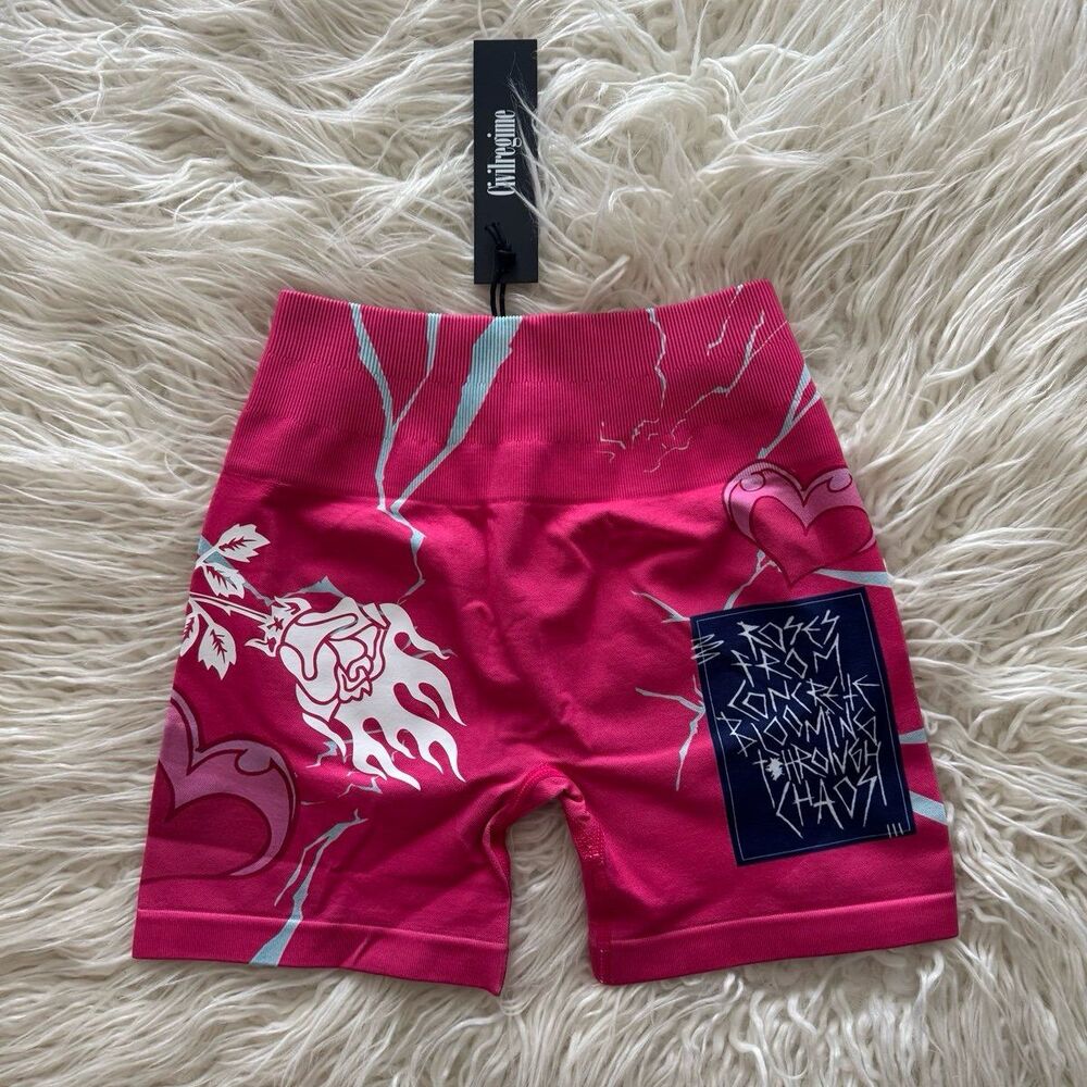 Civil Regime Pink Rose Heart Lightning Nami Shorts Size Small